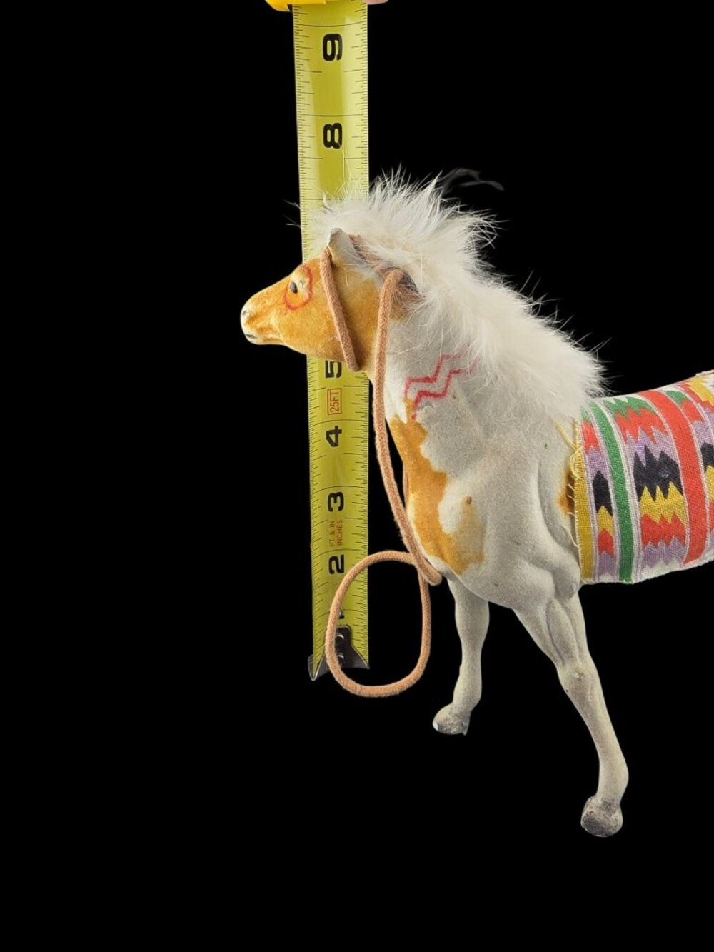 Handcrafted Native American Horse Figurine Painted Details & Feather Accents - Picture 12 of 13